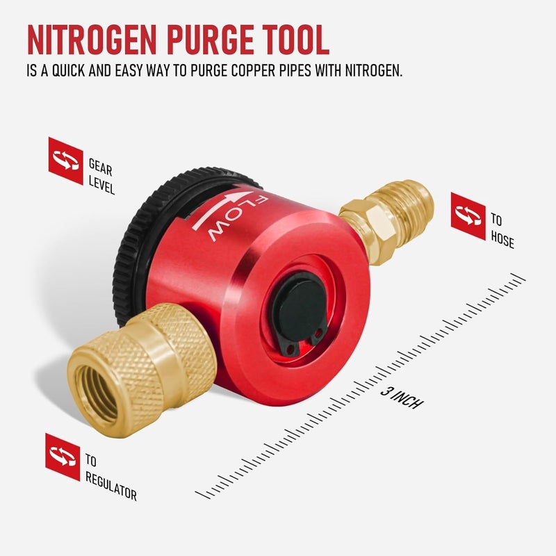 RX WELD Nitrogen Purge Tool, Hvac Nitrogen Regulator Durable Brass, Red - Image 2